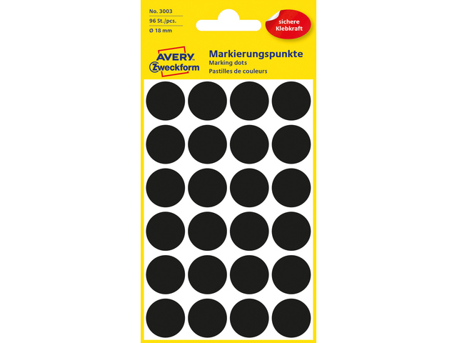 Etiket Zweckform 18mm rond blister 4 vel a 24 et. zwart