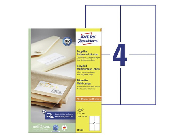Etiket Avery ILK 105x148mm wit recycled doos 100 vel