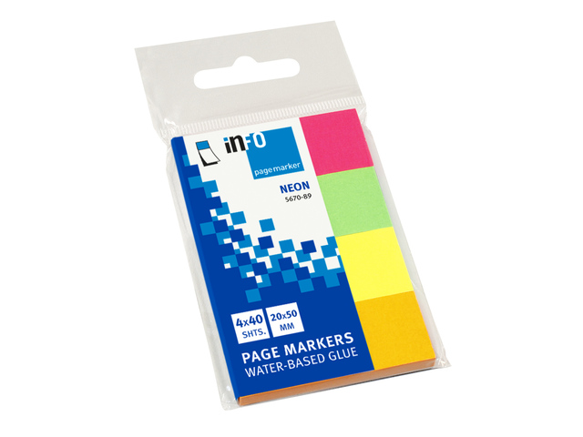 Info Page Markers papier Neon 20x50mm, 4 kleuren a 50 vel