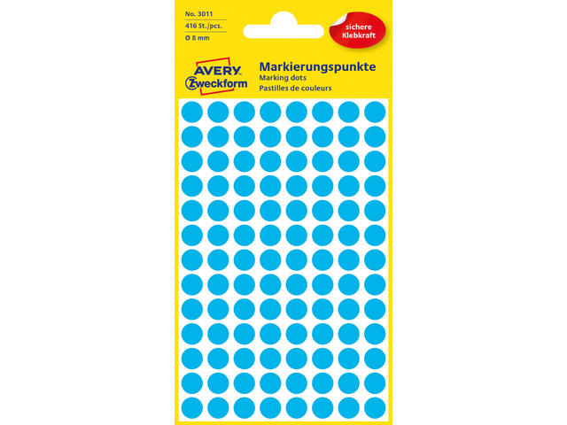 Etiket Zweckform 8mm rond blister 4 vel a 104 et. blauw - AV-3011