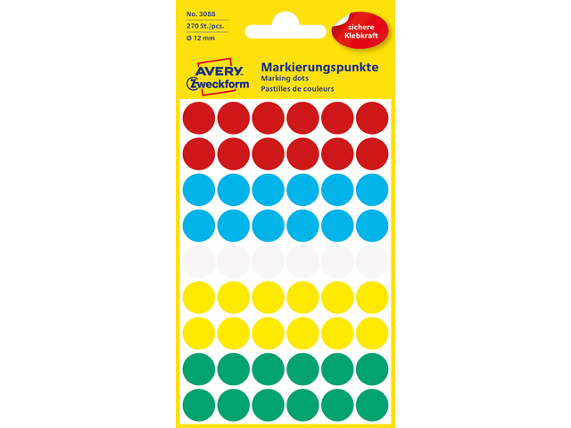 Etiket Zweckform 12mm rond assorti blister a 270 et. 5 kl