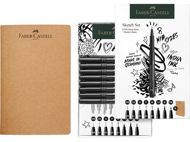 Tekenset FC 8x pitt artist pen zwart incl. schetsboek 140gr.