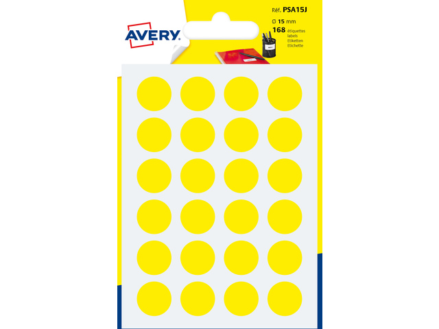 Etiket Avery 15mm rond blister 168st geel
