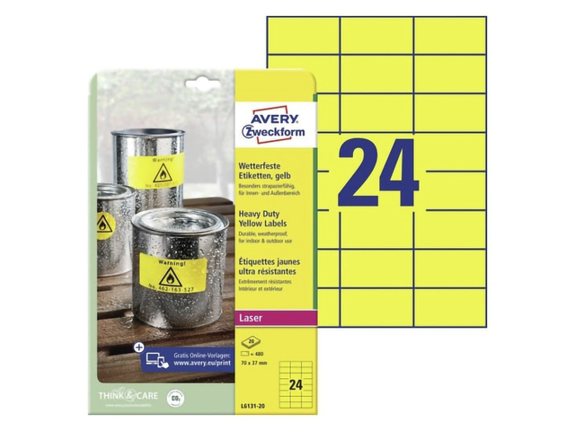 Weerbest. Etiket Avery 70x37mm geel doos 20 vel