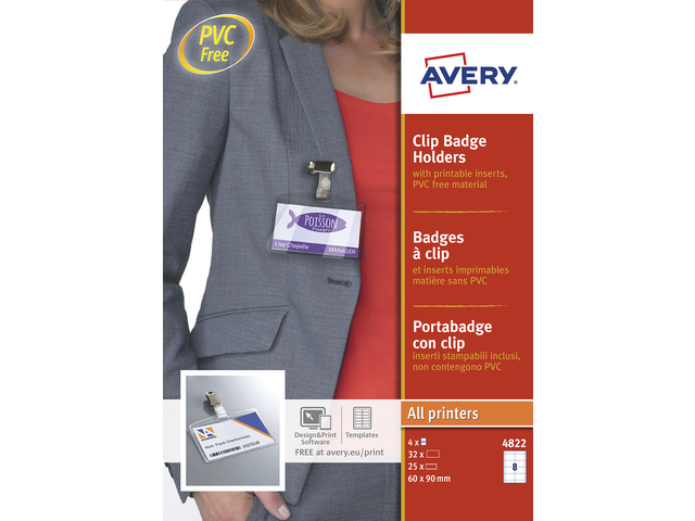 Badge Avery met clip 25 stuks