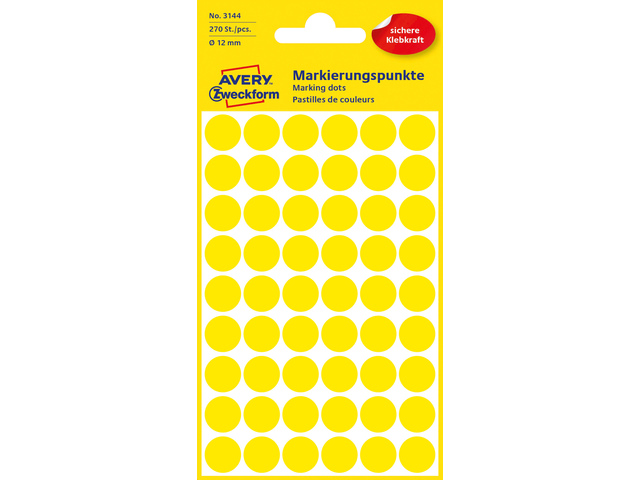 Etiket Zweckform 12mm rond blister 5 vel a 54 et. geel