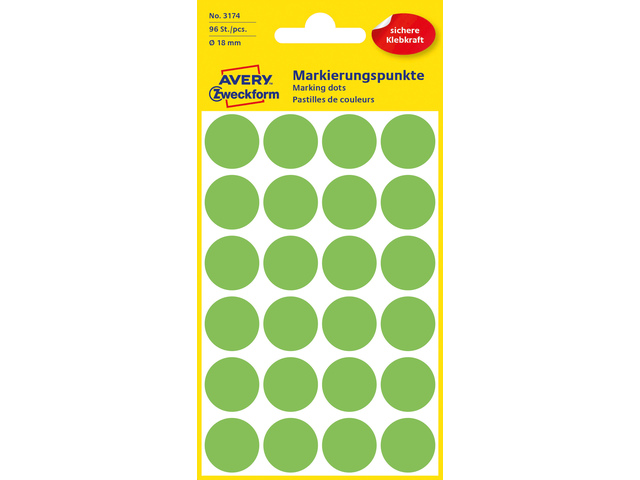 Etiket Zweckform 18mm rond blister 4 vel a 24 et. l.groen