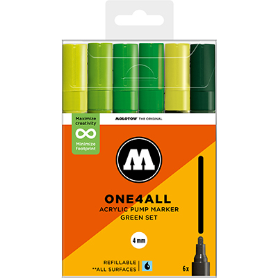 Molotow One4All 4mm Marker Green Set – 6-delige acrylmarker set