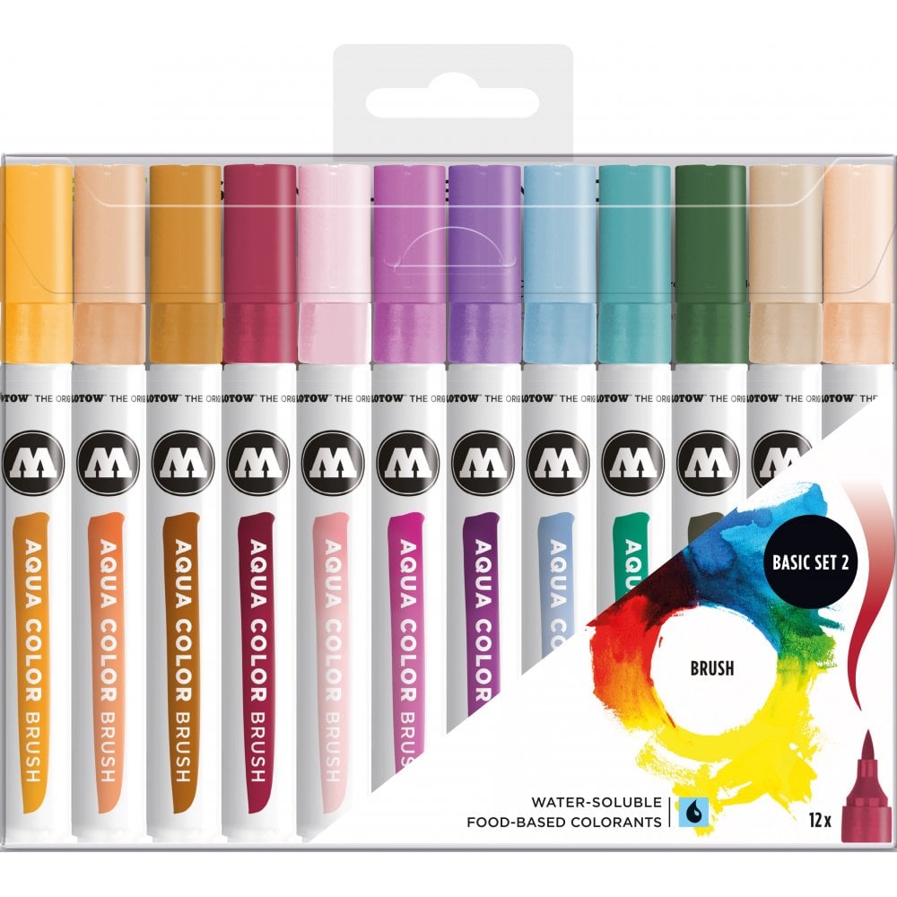 Molotow Aqua Color Brush Marker Basic Set 2 with 12 Brush Markers