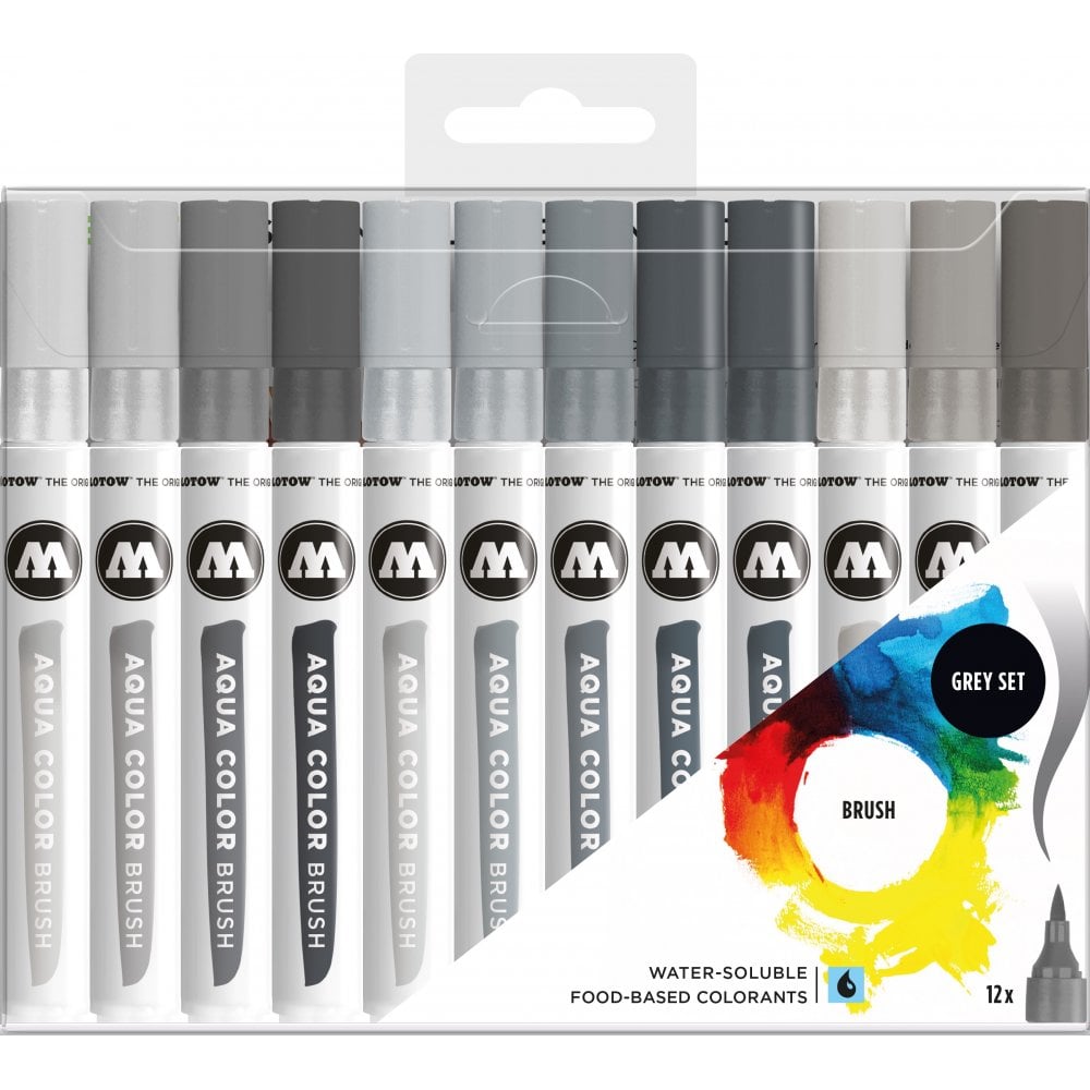Molotow Aqua Color Brush Marker Grey Set with 12 Brush Markers